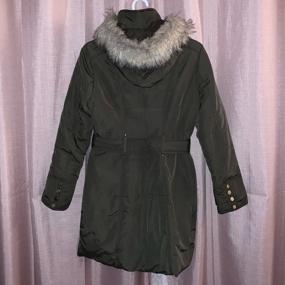 Green belted hooded long jacket small - Picture 6 of 8